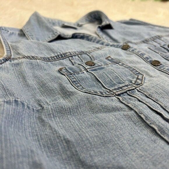 Sonoma Womens Western Grunge Denim Snap Button Up Sleeveless Blouse Size Medium - Picture 8 of 10
